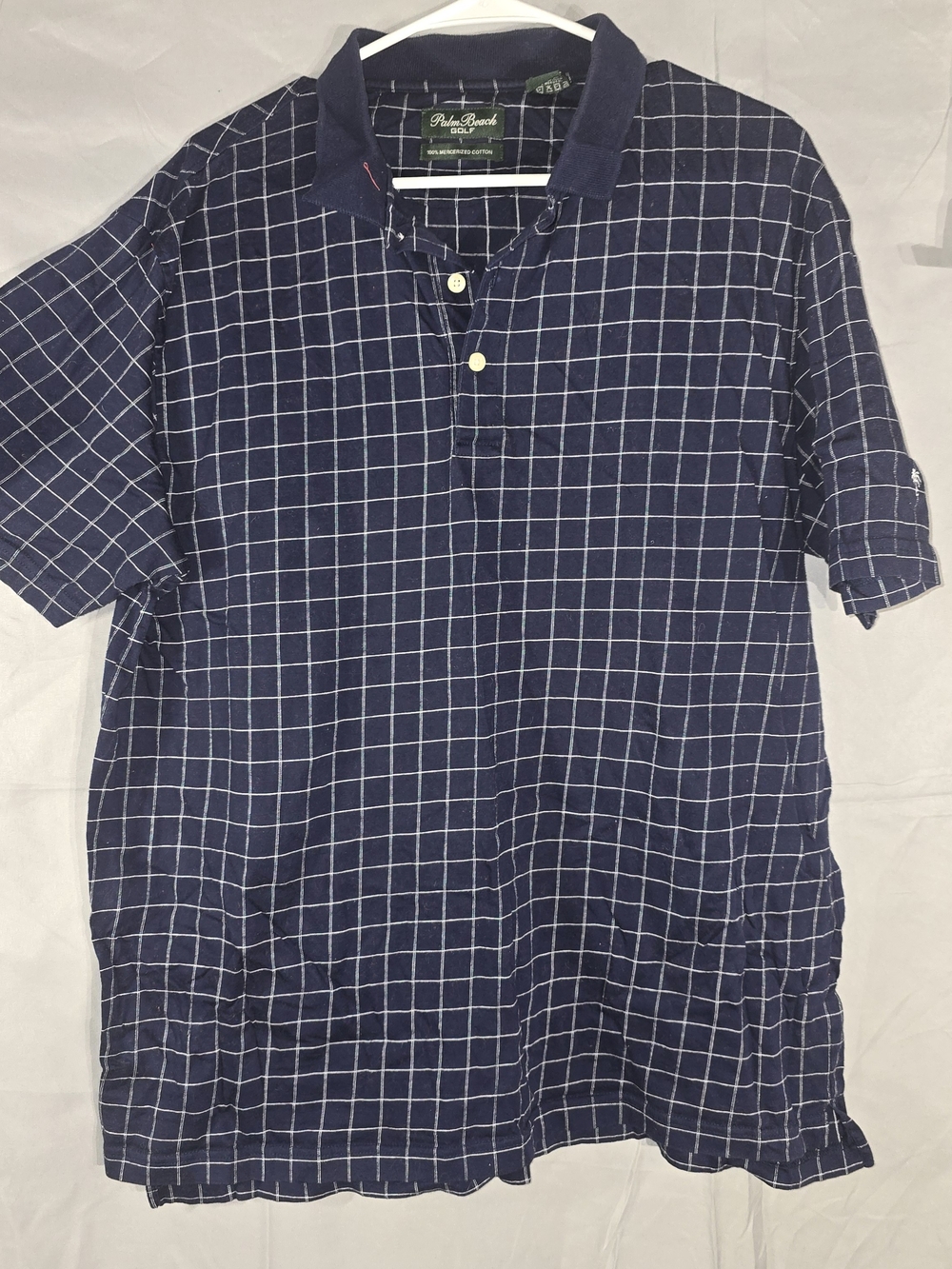 Palm Beach Golf Navy Blue Grid Plaid Polo Shirt - Men's Size Large
